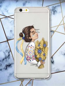 Прозорий чохол на iPhone 6+/6 Plus патріотичний дизайн Українка з колосками принт 172