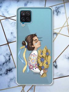 Прозорий чохол на Samsung A12 4G патріотичний дизайн Українка з колосками принт 172