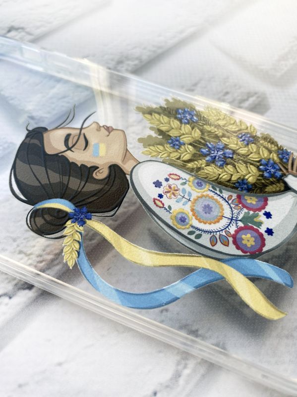 Прозорий чохол на Samsung A12 4G патріотичний дизайн Українка з колосками принт 172