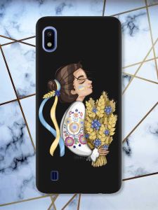 Матовий чорний чохол на Samsung Galaxy А10 (2019) А105 патріотичний дизайн Українка з колосками принт 172