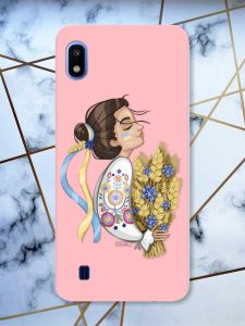 Матовий рожевий чохол на Samsung Galaxy А10 (2019) А105 патріотичний дизайн Українка з колосками принт 172