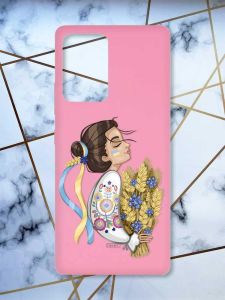 Матовий рожевий чохол на Samsung Galaxy A52 патріотичний дизайн Українка з колосками принт 172