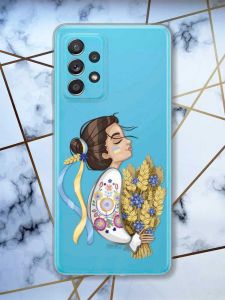 Прозорий чохол на Samsung Galaxy A52 патріотичний дизайн Українка з колосками принт 172