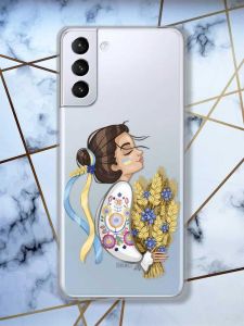 Прозорий чохол для Samsung Galaxy S21 (G991)  патріотичний дизайн Українка з колосками принт 172