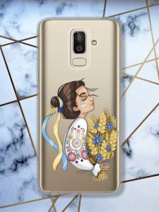 Прозорий чохол для Samsung Galaxy J8 (2018)  патріотичний дизайн Українка з колосками принт 172