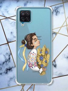 Чохол з потовщеними кутами на Samsung A12 4G патріотичний дизайн Українка з колосками принт 172