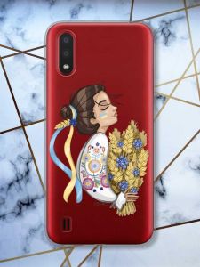 Прозорий чохол для Samsung Galaxy A01  патріотичний дизайн Українка з колосками принт 172