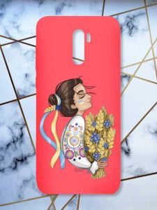 Матовий червоний чохол на Xiaomi Redmi Note 8 Pro патріотичний дизайн Українка з колосками принт 172