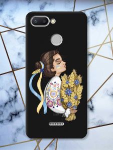Матовий чорний чохол на Xiaomi Redmi 6 патріотичний дизайн Українка з колосками принт 172