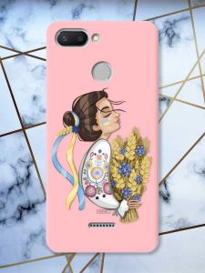 Матовий рожевий чохол на Xiaomi Redmi 6 патріотичний дизайн Українка з колосками принт 172