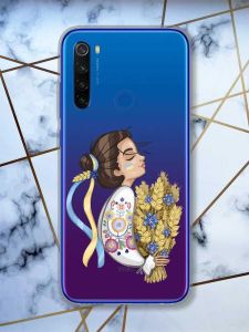 Прозорий чохол на Xiaomi Redmi Note 8T  патріотичний дизайн Українка з колосками принт 172