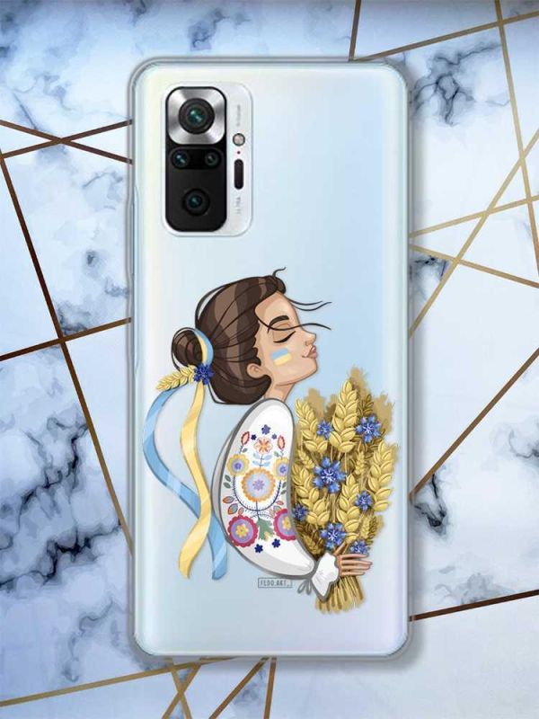 Патріотичний чохол на Xiaomi Redmi Note 10 Pro/10 Pro Max Українка з колосками (принт 172)