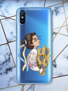 Прозорий чохол на Xiaomi Redmi 9A  патріотичний дизайн Українка з колосками принт 172
