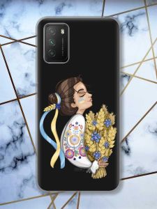 Прозорий чохол на Xiaomi Poco M3  патріотичний дизайн Українка з колосками принт 172