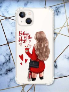 Прозорий чохол із потовщеними кутами на iPhone 14 Plus Дівчина з кавою принт 137