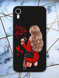 Матовий чорний чохол на Apple iPhone XR Дівчина з кавою принт 137