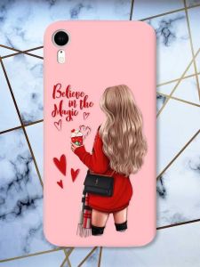 Матовий рожевий чохол на Apple iPhone XR Дівчина з кавою принт 137