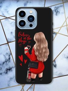 Матовий чорний чохол на Apple iPhone 13 Pro Max Дівчина з кавою принт 137
