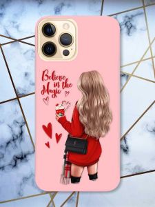 Матовий рожевий чохол на Apple iPhone 12 Pro Max Дівчина з кавою принт 137