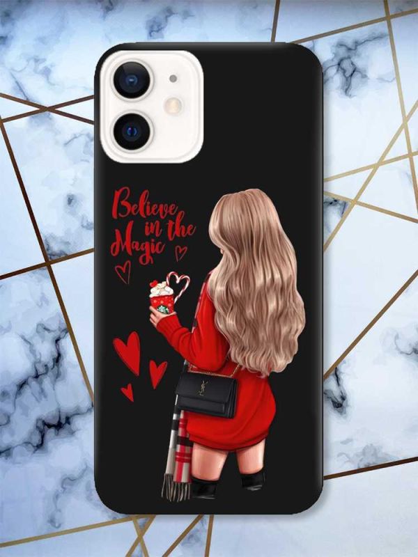 Матовий чорний чохол на Apple iPhone 12 / 12 Pro (6.1) Дівчина з кавою принт 137