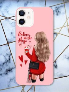 Матовий рожевий чохол на Apple iPhone 12 / 12 Pro (6.1) Дівчина з кавою принт 137
