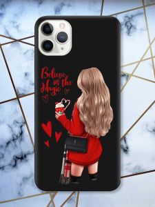 Матовий чорний чохол на iPhone 11 Pro Max (6.5) Дівчина з кавою принт 137