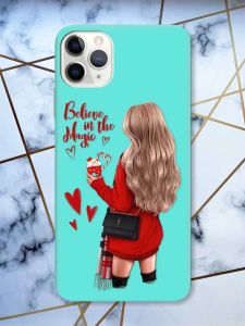 Матовий бірюзовий чохол на iPhone 11 Pro Max (6.5) Дівчина з кавою принт 137