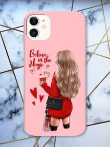 Матовий рожевий чохол на Apple iPhone 11 (6.1) Дівчина з кавою принт 137