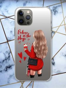 Прозорий чохол на iPhone 12 Pro Max Дівчина з кавою принт 137