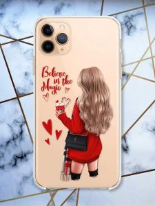 Прозорий чохол на Apple iPhone 11 Pro Max (6,5) Дівчина з кавою принт 137