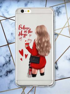 Прозорий чохол на iPhone 6+/6 Plus Дівчина з кавою принт 137