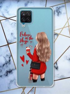 Прозорий чохол на Samsung A12 4G Дівчина з кавою принт 137
