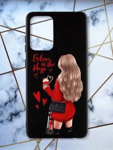 Матовий чорний чохол на Samsung Galaxy A52 Дівчина з кавою принт 137