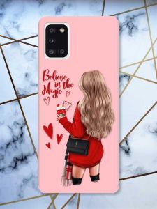 Матовий рожевий чохол на Samsung Galaxy A31 Дівчина з кавою принт 137