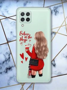 Прозорий чохол на Samsung Galaxy A22 4G / M22 / M32 Дівчина з кавою принт 137