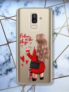 Прозорий чохол для Samsung Galaxy J8 (2018)  Дівчина з кавою принт 137