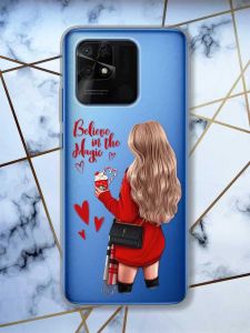 Прозорий чохол на Xiaomi Redmi 10C Дівчина з кавою принт 137