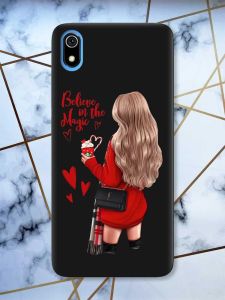 Матовий чорний чохол на Xiaomi Redmi 7A Дівчина з кавою принт 137
