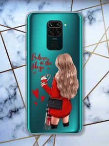 Прозорий чохол на Xiaomi Redmi Note 9 Дівчина з кавою принт 137