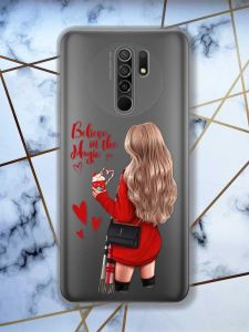 Прозорий чохол на Xiaomi Redmi 9 Дівчина з кавою принт 137