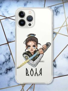 Прозорий чохол із потовщеними кутами на iPhone 14 Pro Max патріотичний дизайн Українська захисниця принт 169