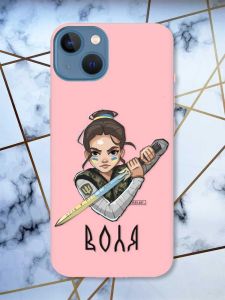 Матовий рожевий чохол на Apple iPhone 13 патріотичний дизайн Українська захисниця принт 169