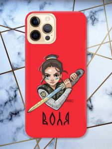 Матовий червоний чохол на Apple iPhone 12 Pro Max патріотичний дизайн Українська захисниця принт 169