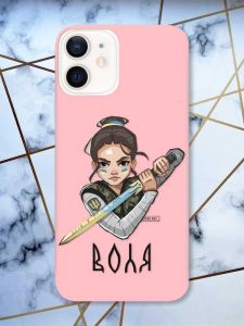 Матовий рожевий чохол на Apple iPhone 12 / 12 Pro (6.1) патріотичний дизайн Українська захисниця принт 169