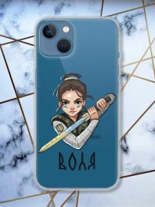 Прозорий чохол на Apple iPhone 13 патріотичний дизайн Українська захисниця принт 169