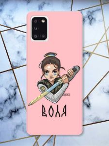 Матовий рожевий чохол на Samsung Galaxy A31 патріотичний дизайн Українська захисниця принт 169