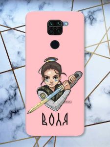 Матовий рожевий чохол на Xiaomi Redmi Note 9 патріотичний дизайн Українська захисниця принт 169