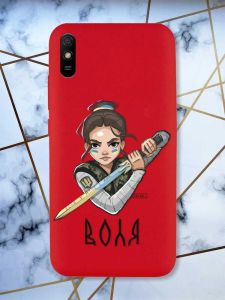 Матовий червоний чохол на Xiaomi Redmi 9A патріотичний дизайн Українська захисниця принт 169