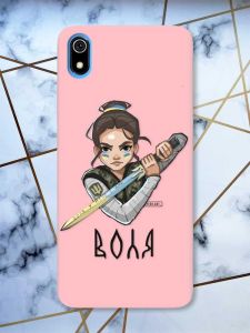 Матовий рожевий чохол на Xiaomi Redmi 7A патріотичний дизайн Українська захисниця принт 169