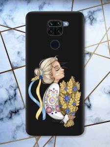 Матовий чорний чохол на Xiaomi Redmi Note 9 патріотичний дизайн Українка з колосками принт 173